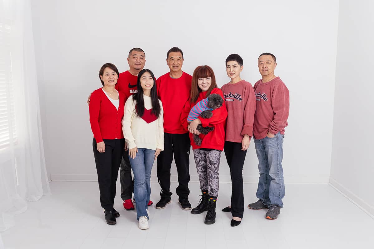 Studio family portrait with extended family
